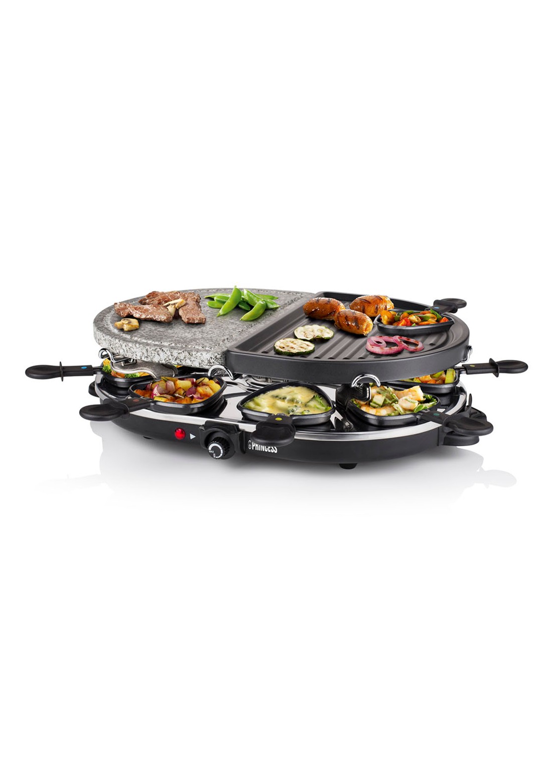 Princess Raclette 8 Oval Stone & Grill Party gourmetstel 162710 - voorkant 2 zwart