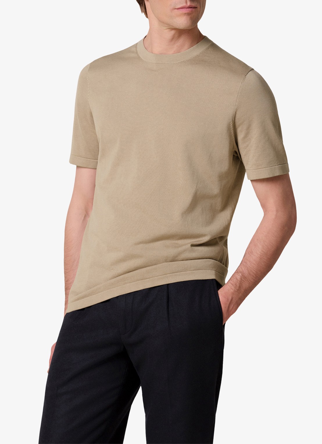Profuomo Aero ease T-shirt met stretch - detail beige