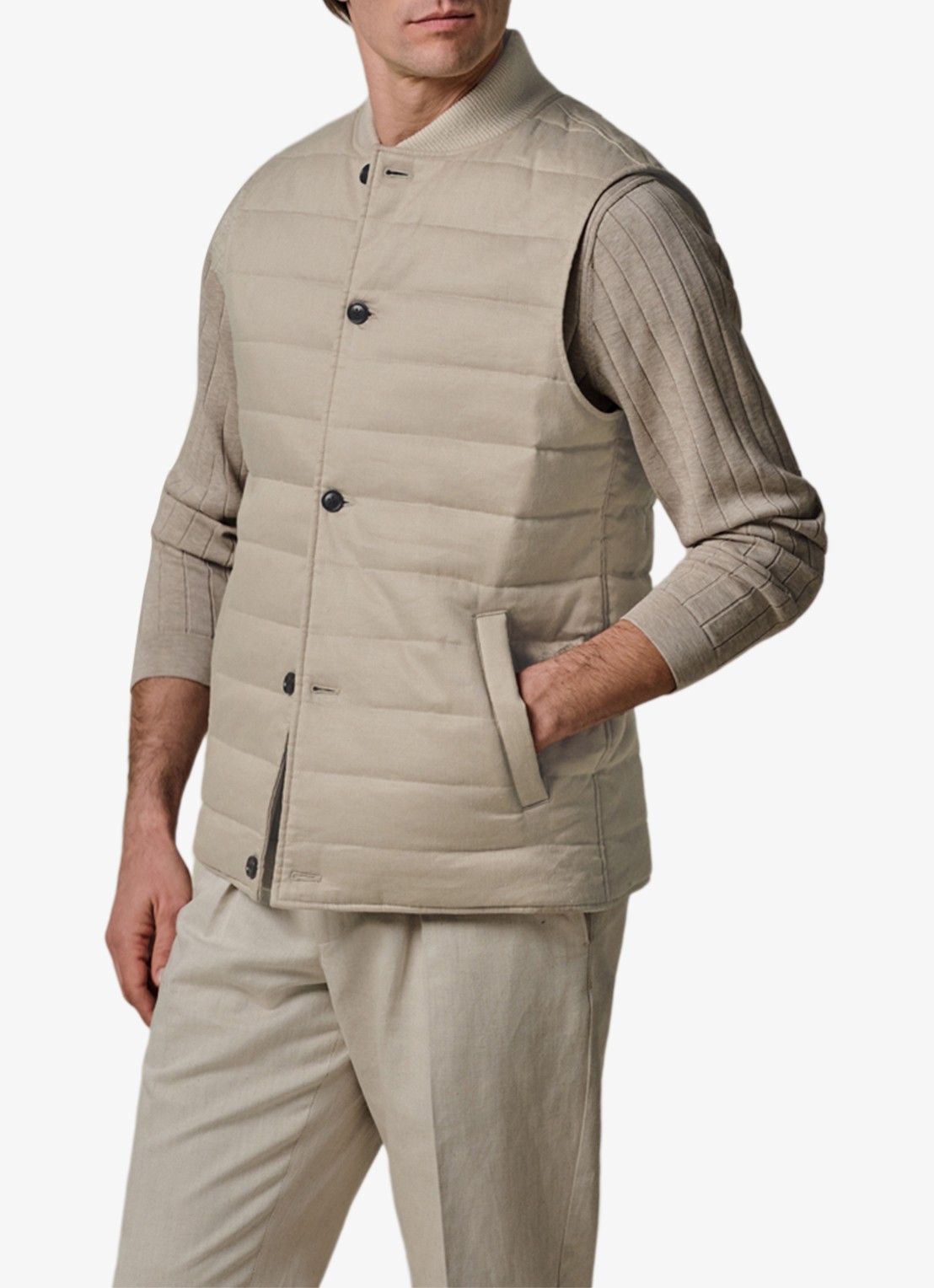 Profuomo Bodywarmer in linnenblend met steekzakken - detail 2 beige