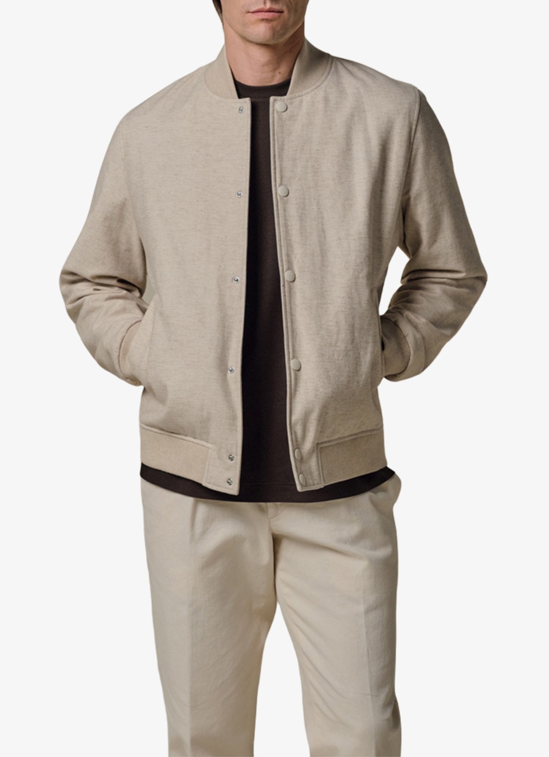 Profuomo Bomber van katoen linnen - detail 2 gebroken wit