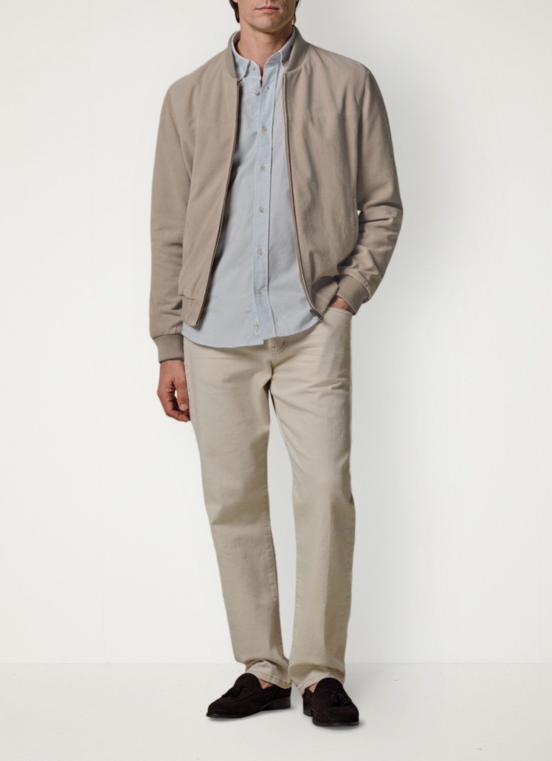 Profuomo Bomber van suede - voorkant 2 beige
