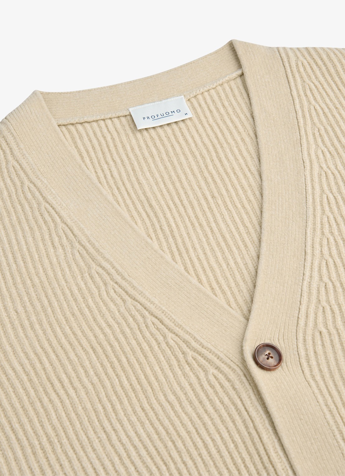 Profuomo Chenille ribgebreid vest in wolblend - detail 5 zand