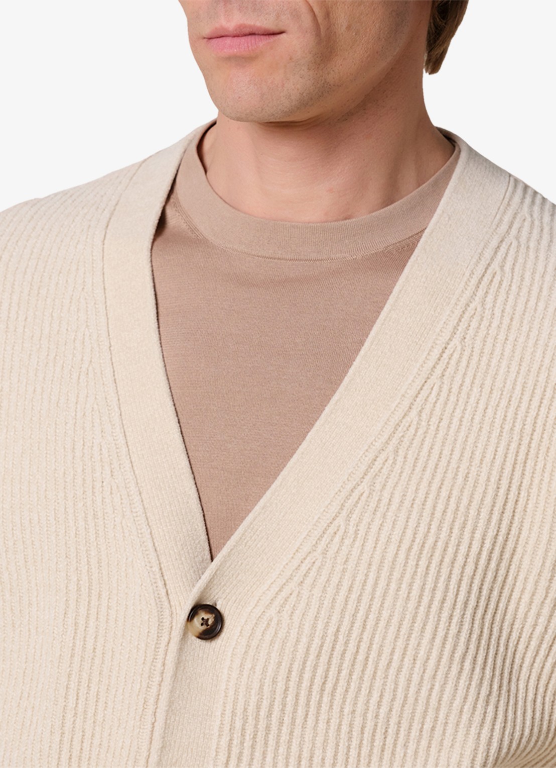 Profuomo Chenille ribgebreid vest in wolblend - detail 6 zand