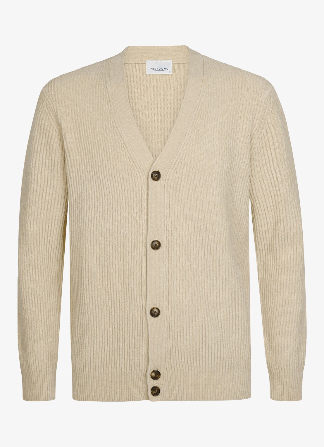 Profuomo Chenille ribgebreid vest in wolblend - voorkant 2 zand