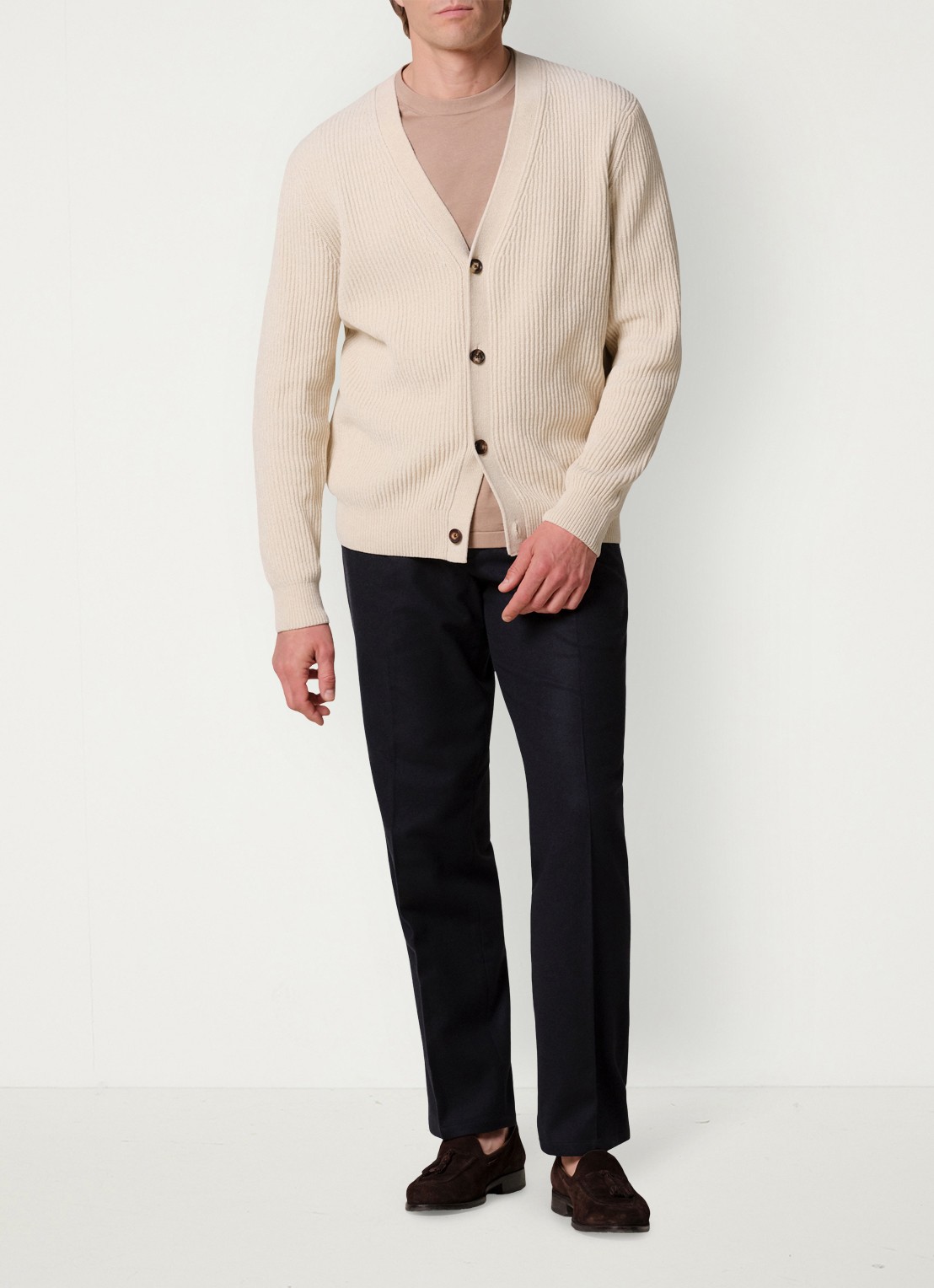 Profuomo Chenille ribgebreid vest in wolblend - voorkant 3 zand