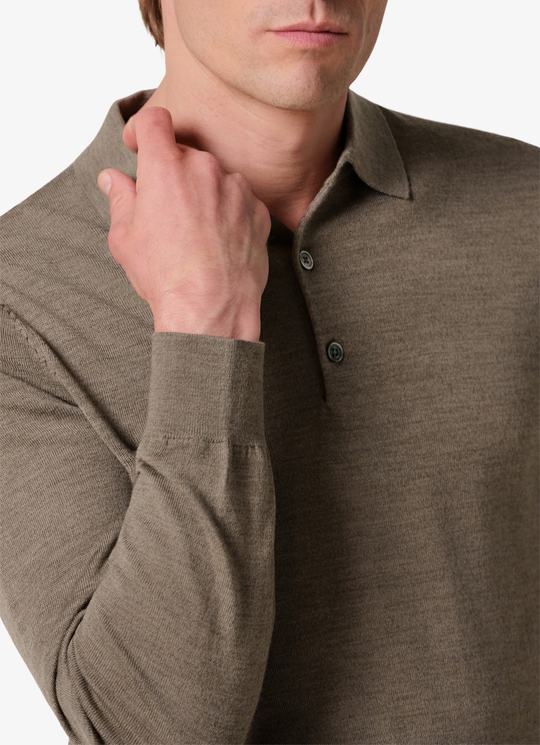 Profuomo Fijmngebreide trui van wol met polokraag - detail 3 bruin