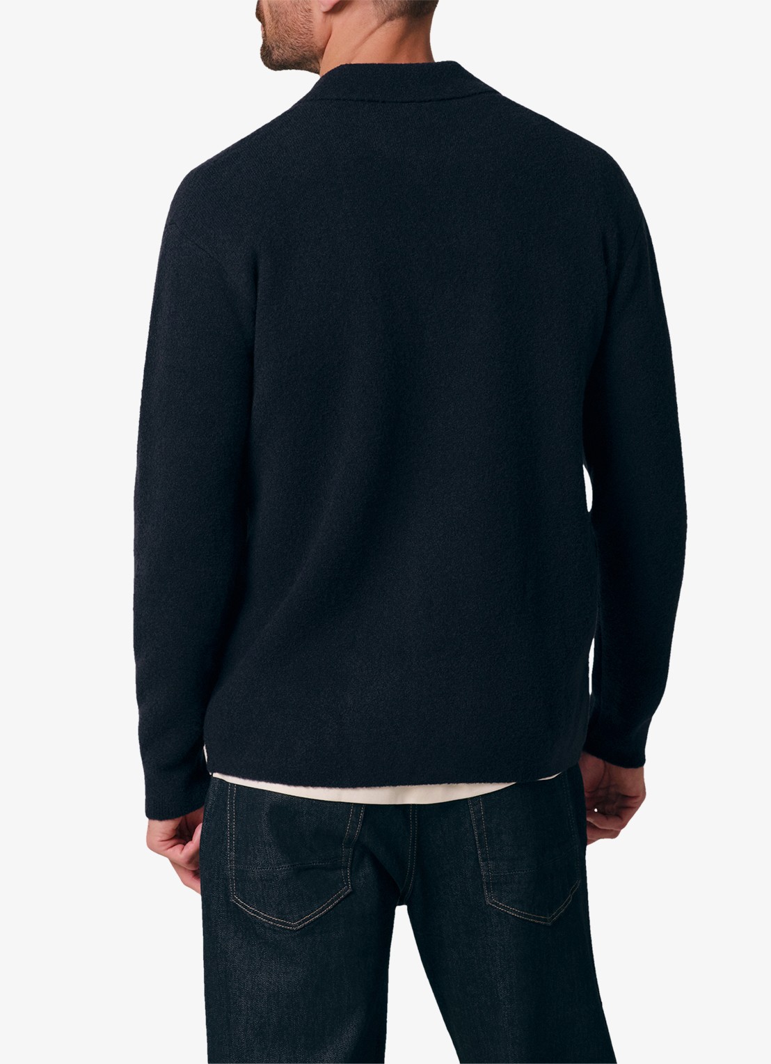 Profuomo Fijngebreid vest in wolblend met polokraag - achterkant donkerblauw