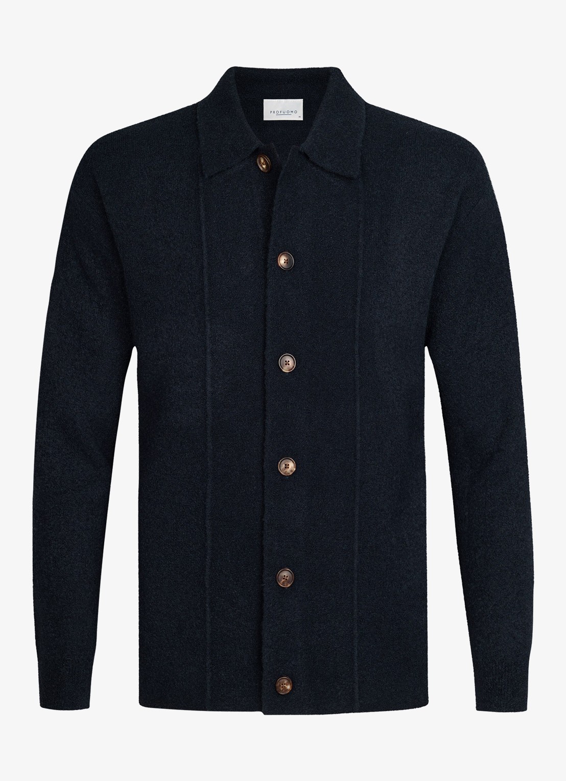 Profuomo Fijngebreid vest in wolblend met polokraag - voorkant 2 donkerblauw