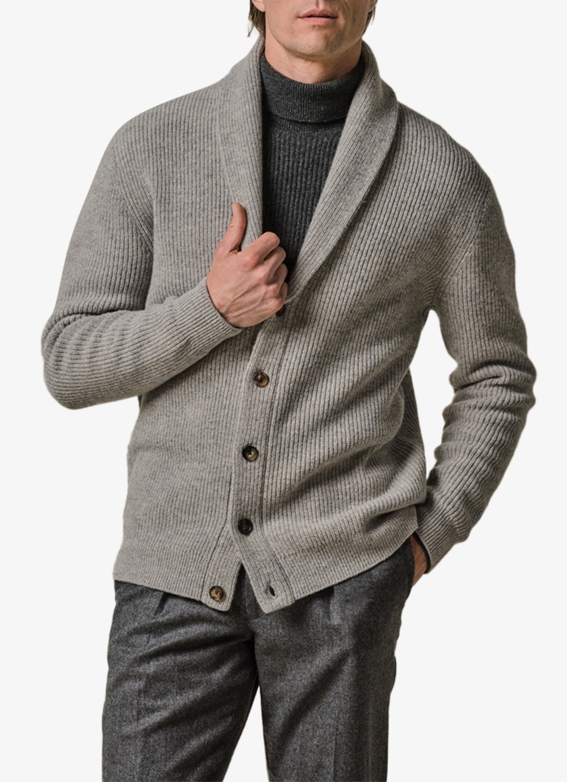 Profuomo Fijngebreid vest in wolblend met ribstructuur - detail grijsmele