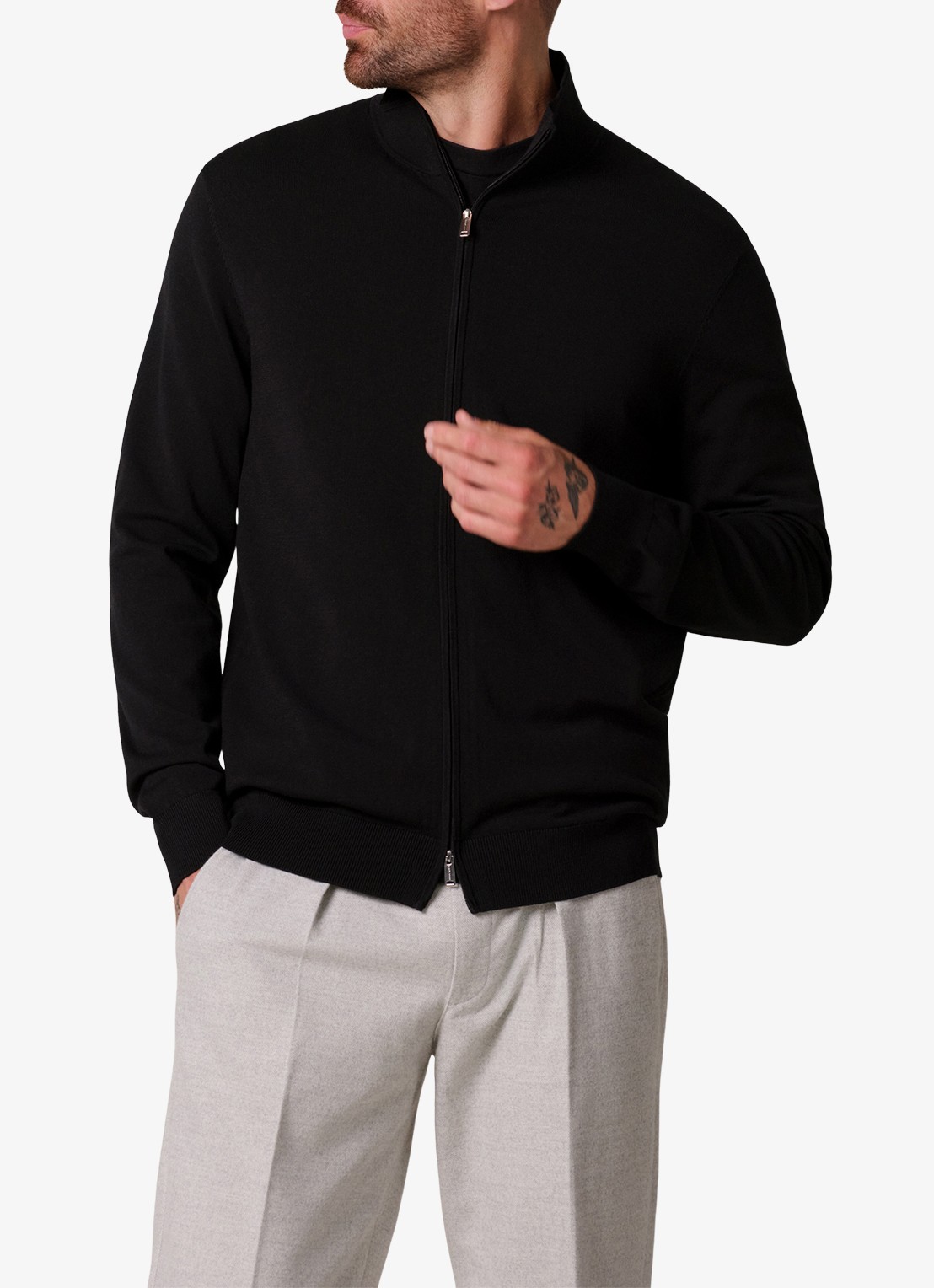 Profuomo Fijngebreid vest in zijdeblend met opstaande kraag - detail 3 zwart