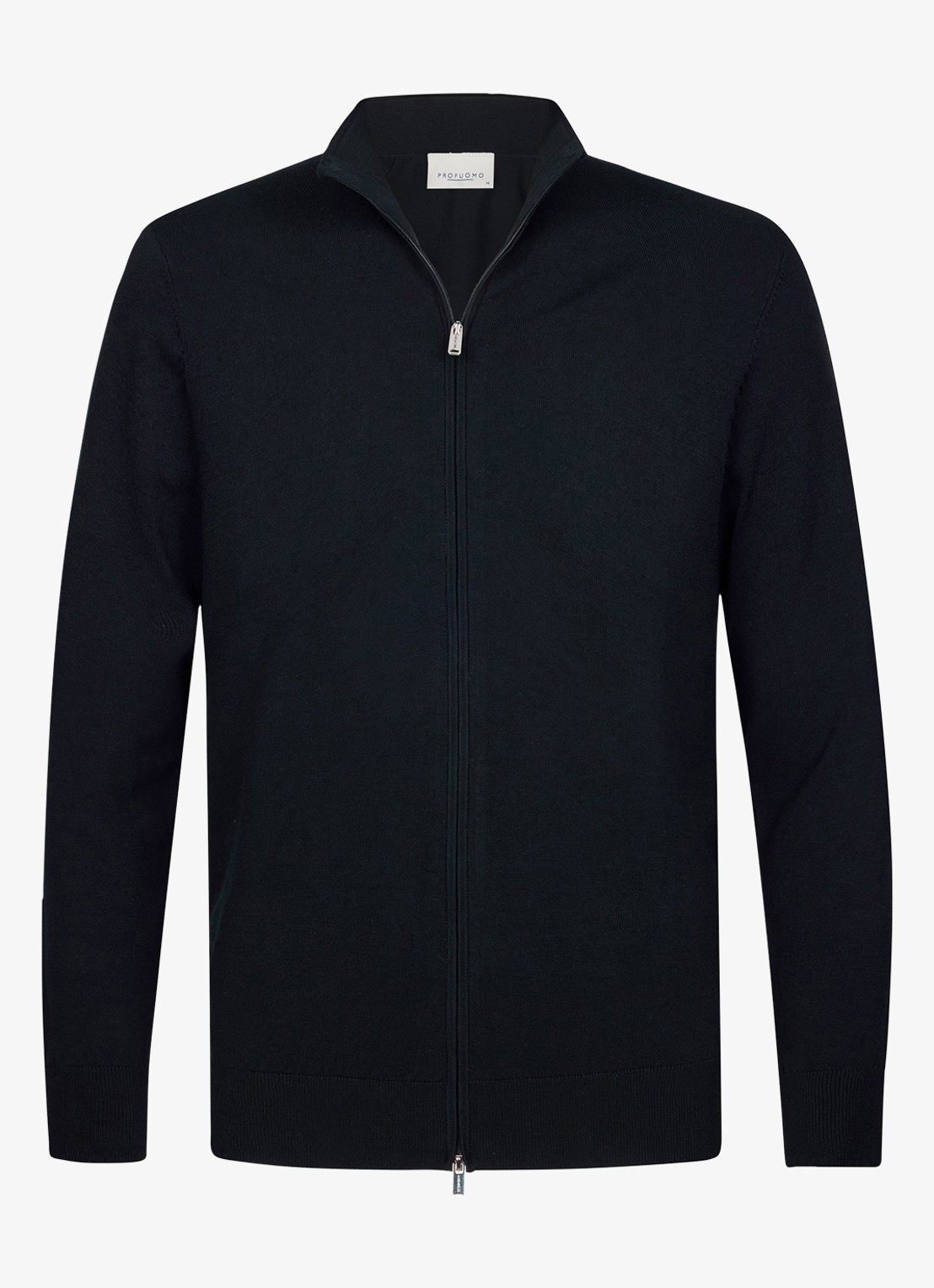 Profuomo Fijngebreid vest in zijdeblend met opstaande kraag - voorkant donkerblauw