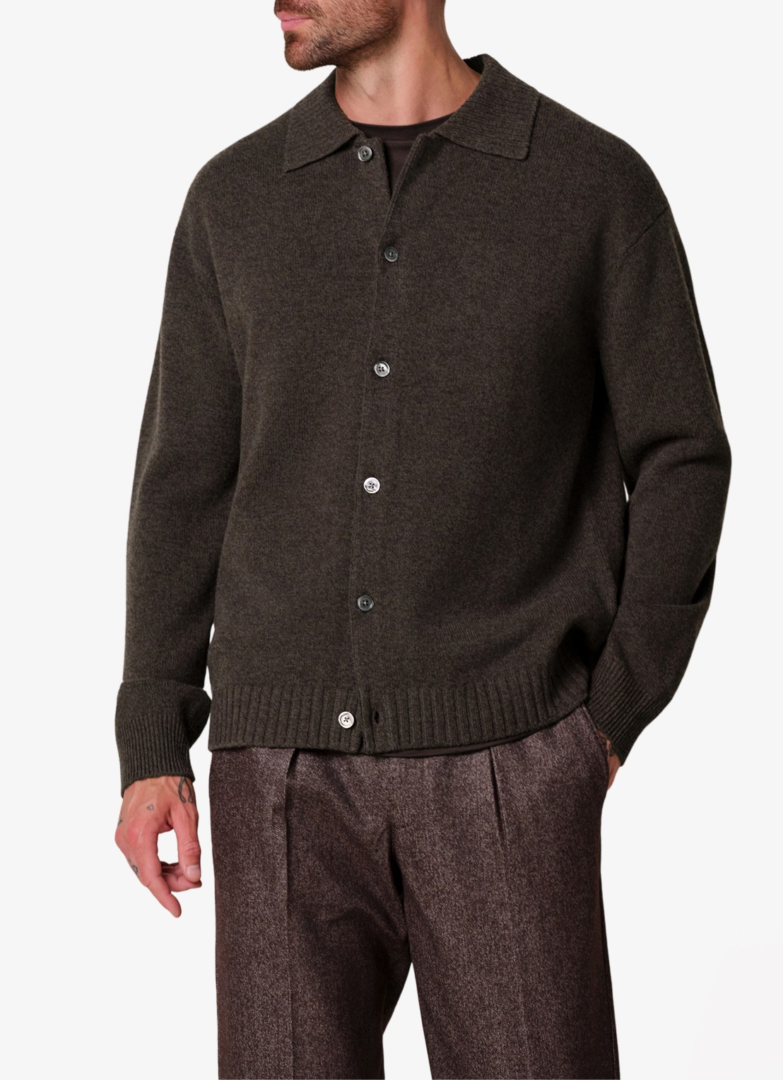 Profuomo Fijngebreid vest van wol met kraag - detail 2 donkerbruin