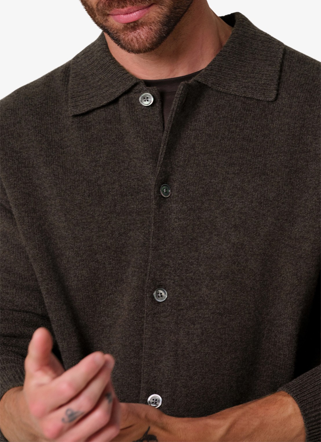 Profuomo Fijngebreid vest van wol met kraag - detail 4 donkerbruin