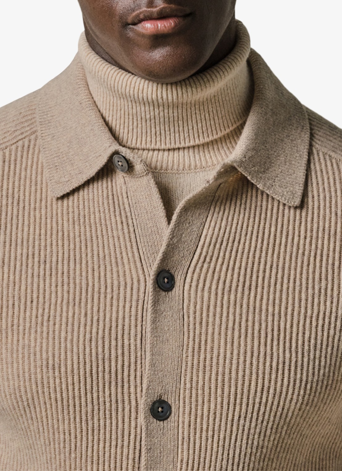Profuomo Fijngebreid vest van wol met ribstructuur - detail 5 zand