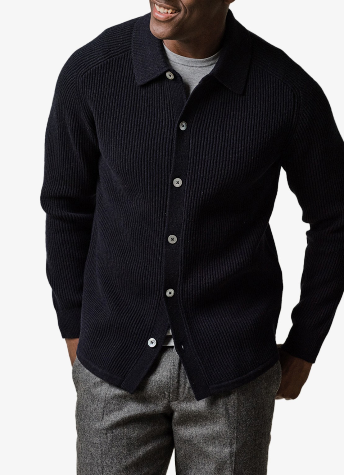 Profuomo Fijngebreid vest van wol met ribstructuur - detail 3 donkerblauw