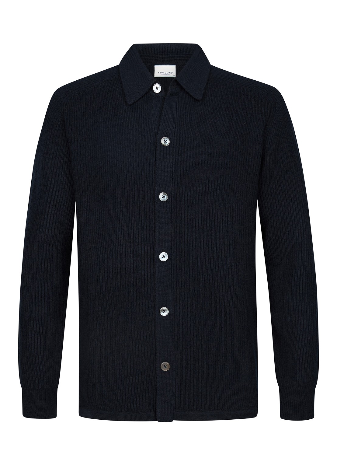 Profuomo Fijngebreid vest van wol met ribstructuur - voorkant donkerblauw