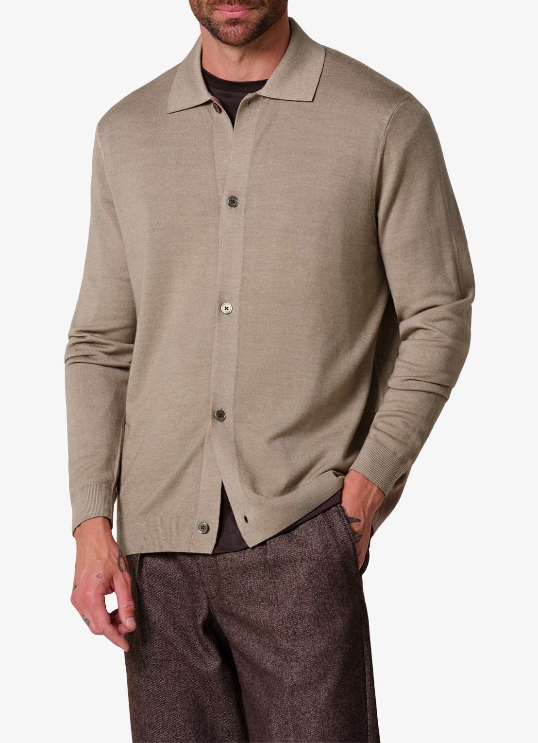 Profuomo Fijngebreid vest van wol - detail 3 beige