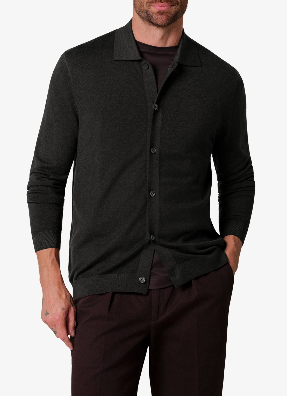 Profuomo Fijngebreid vest van wol - detail zwart
