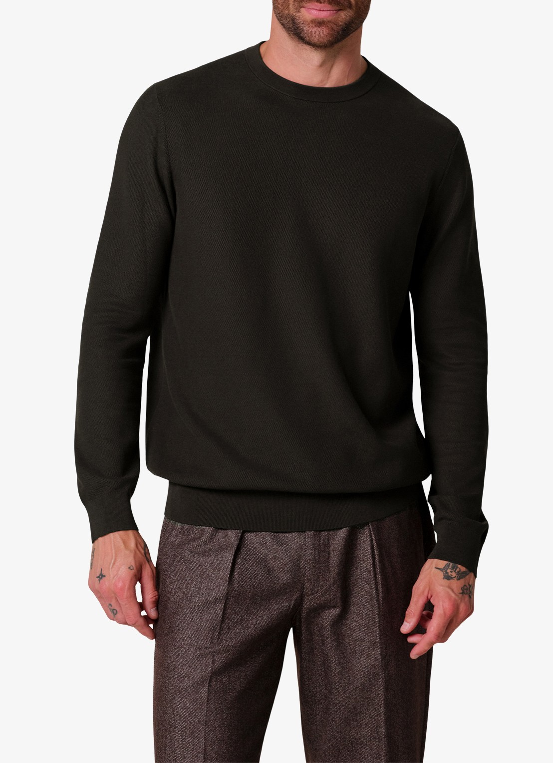 Profuomo Fijngebreide Aero ease trui met ronde hals - detail 4 groen