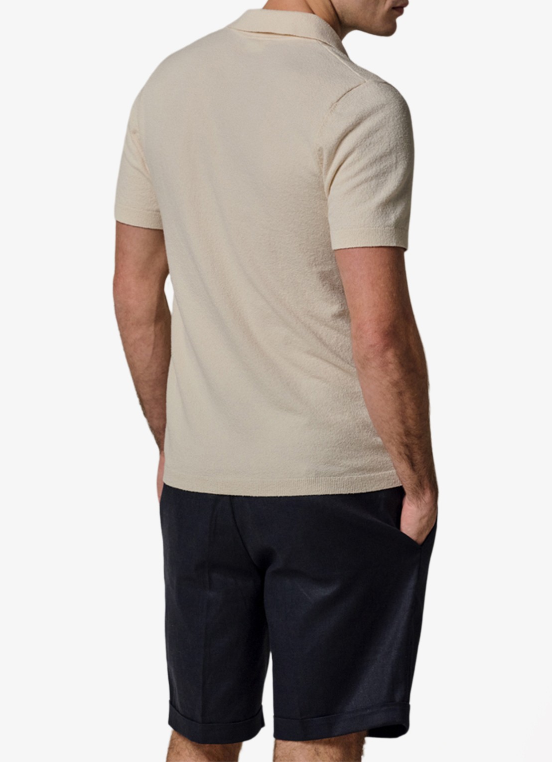 Profuomo Fijngebreide polo met stretch - achterkant 3 beige