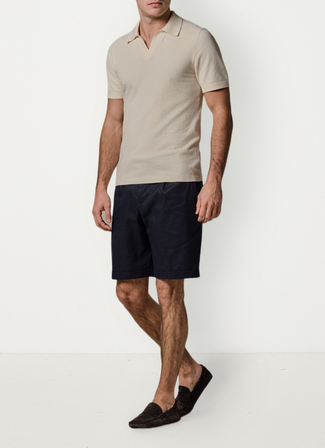Profuomo Fijngebreide polo met stretch - voorkant 2 beige