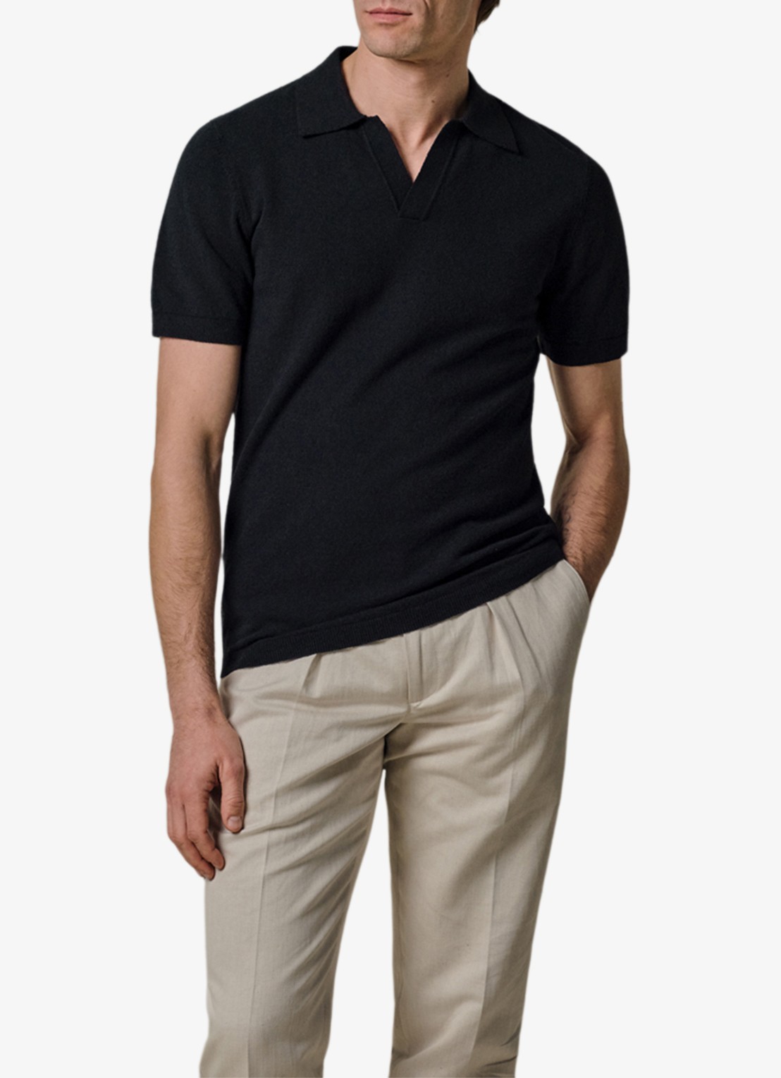 Profuomo Fijngebreide polo met stretch - detail 4 donkerblauw