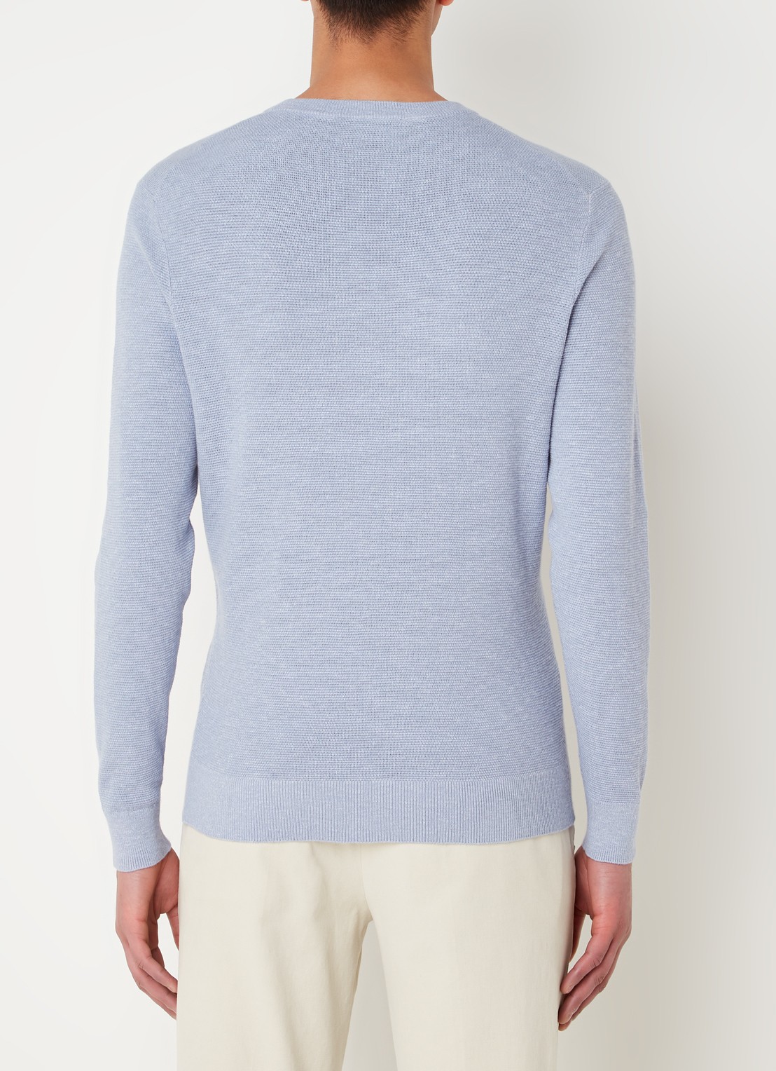 Profuomo Fijngebreide pullover met ronde hals - achterkant 4 lichtblauw
