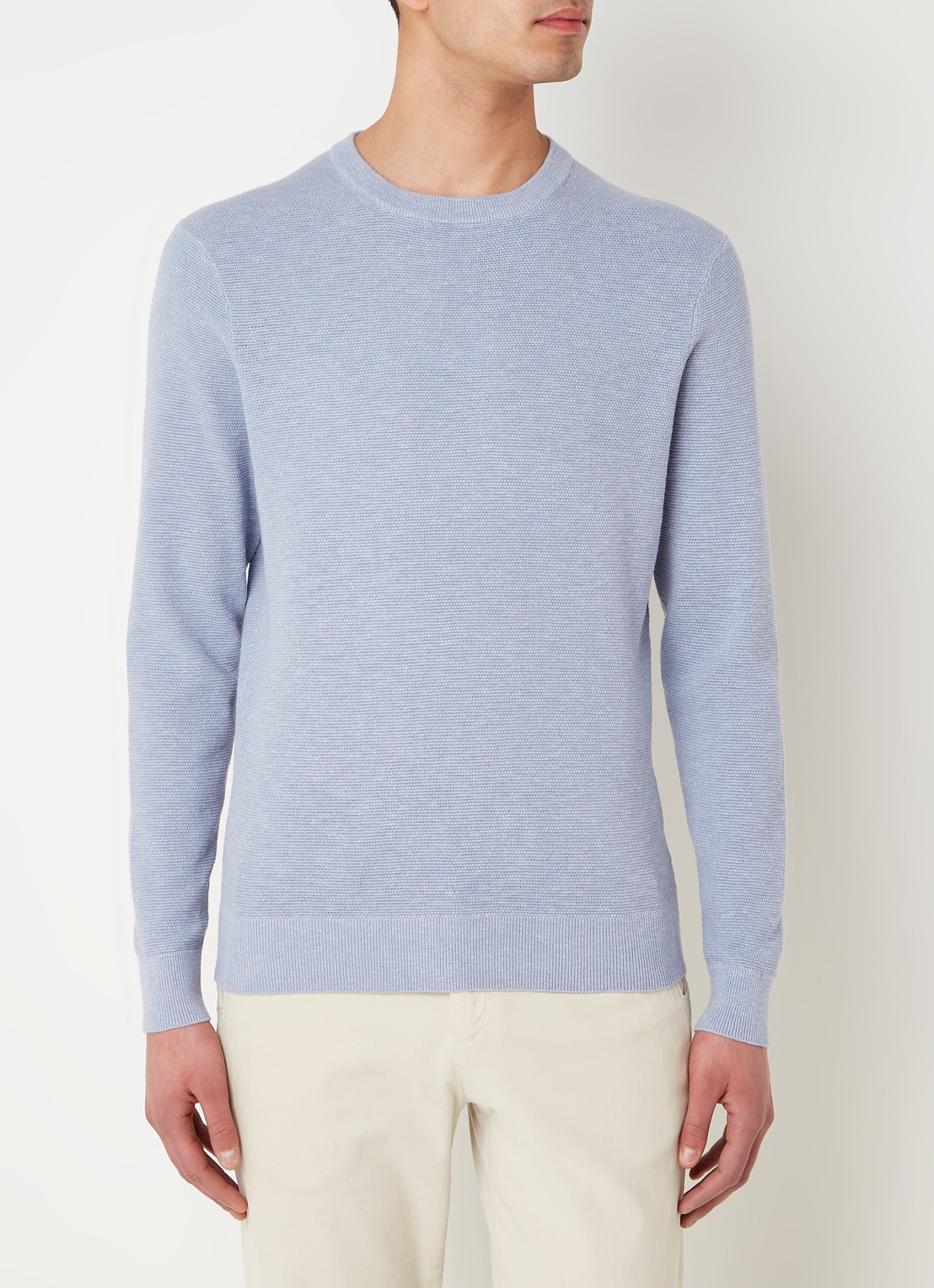 Profuomo Fijngebreide pullover met ronde hals - detail 3 lichtblauw