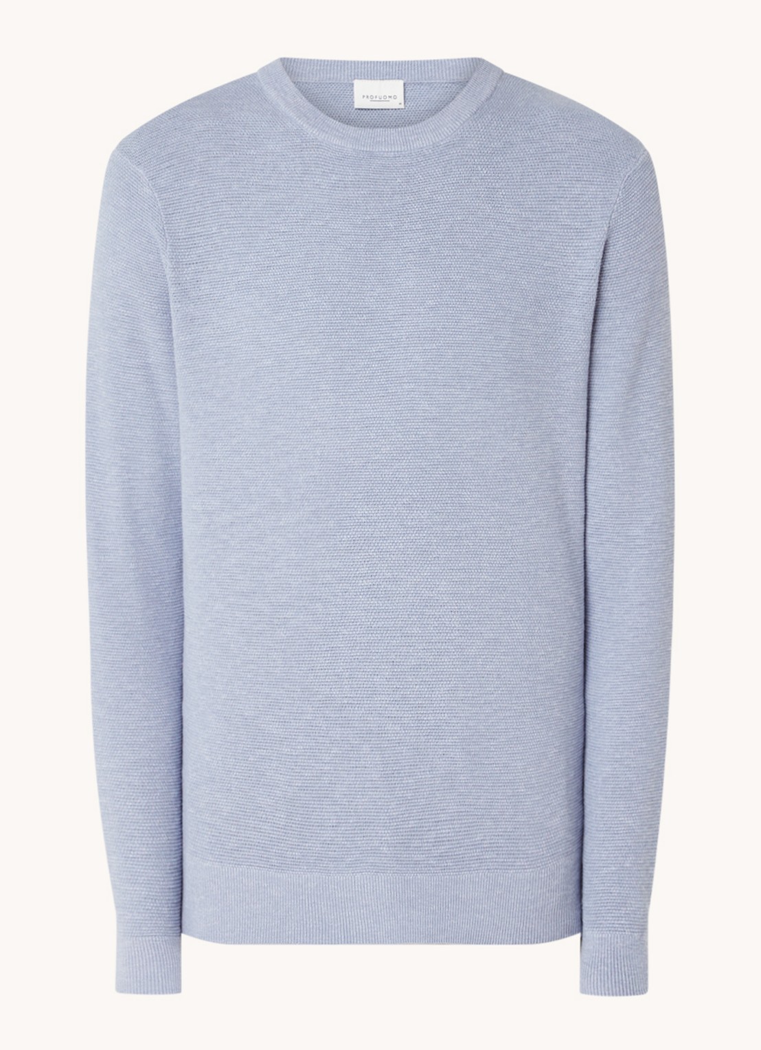 Profuomo Fijngebreide pullover met ronde hals - voorkant lichtblauw