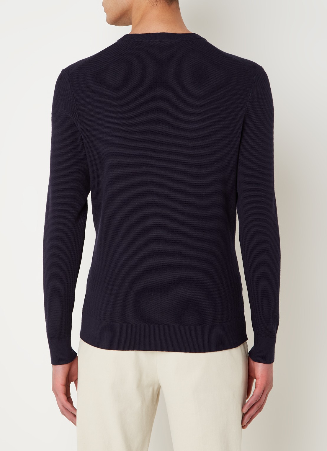 Profuomo Fijngebreide pullover met ronde hals - achterkant 2 donkerblauw