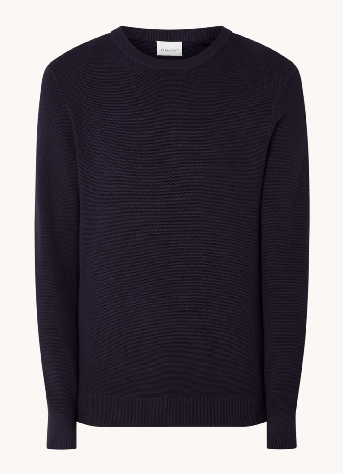 Profuomo Fijngebreide pullover met ronde hals - voorkant 3 donkerblauw