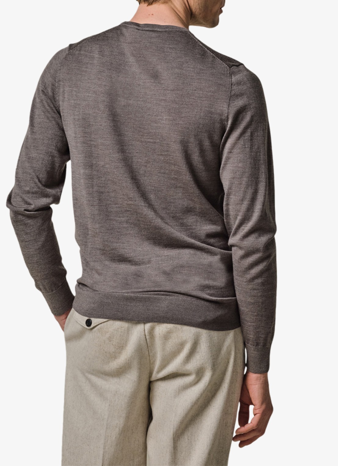 Profuomo Fijngebreide pullover van merino wol - achterkant 4 taupe
