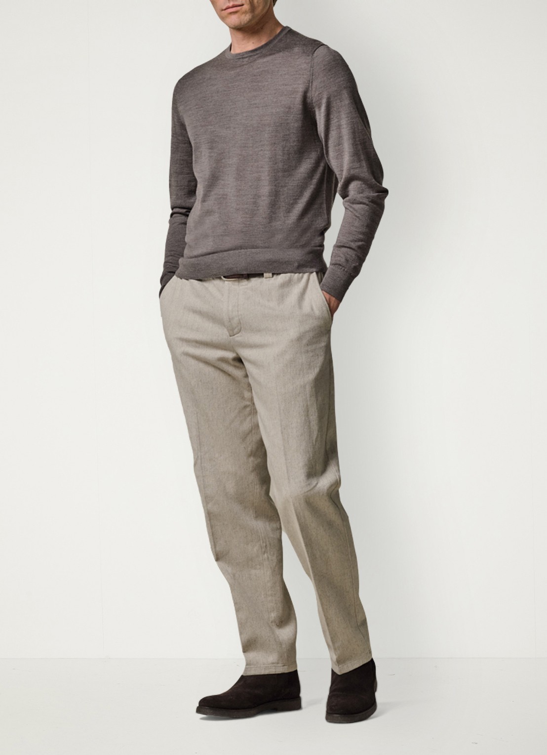 Profuomo Fijngebreide pullover van merino wol - voorkant 6 taupe
