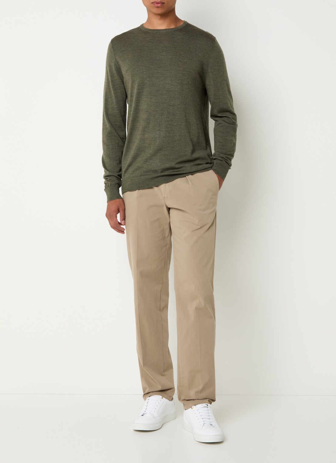 Profuomo Fijngebreide pullover van merino wol - voorkant 3 legergroen