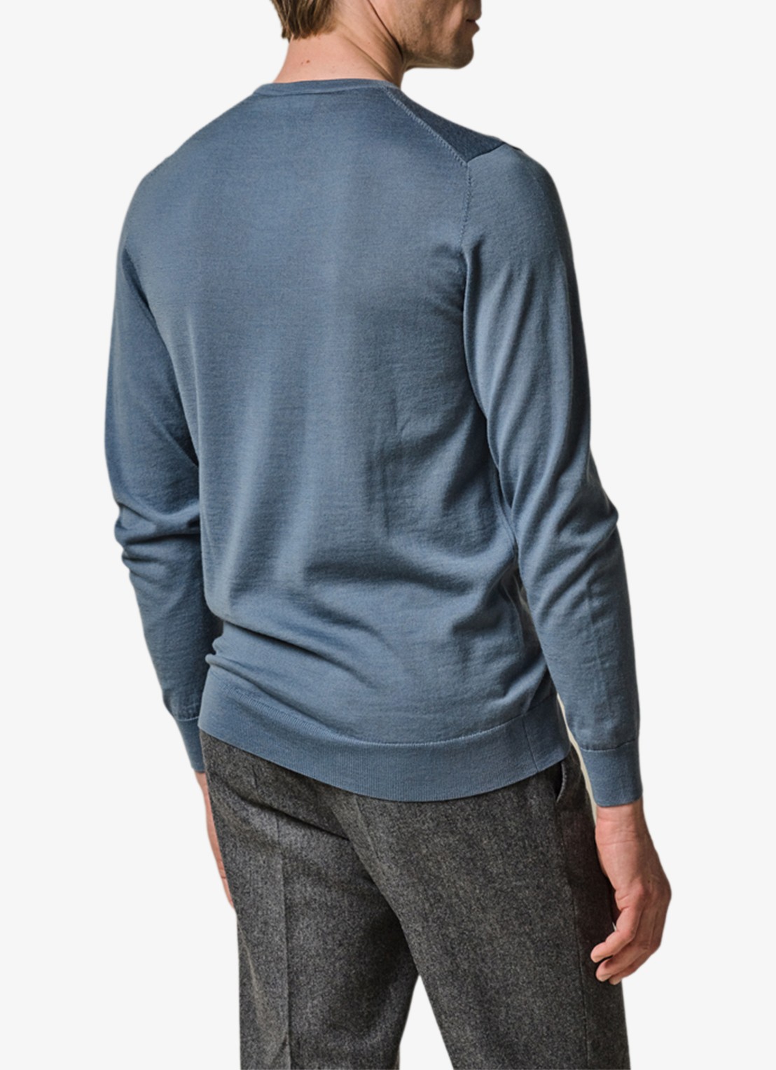 Profuomo Fijngebreide pullover van merino wol - achterkant 4 blauw