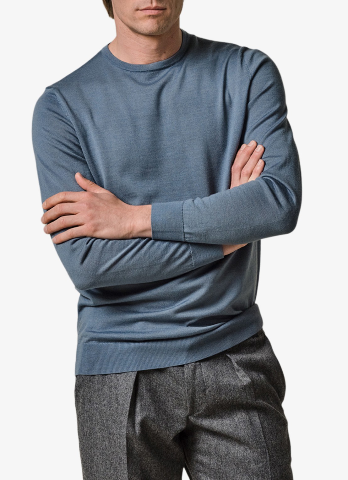 Profuomo Fijngebreide pullover van merino wol - detail blauw