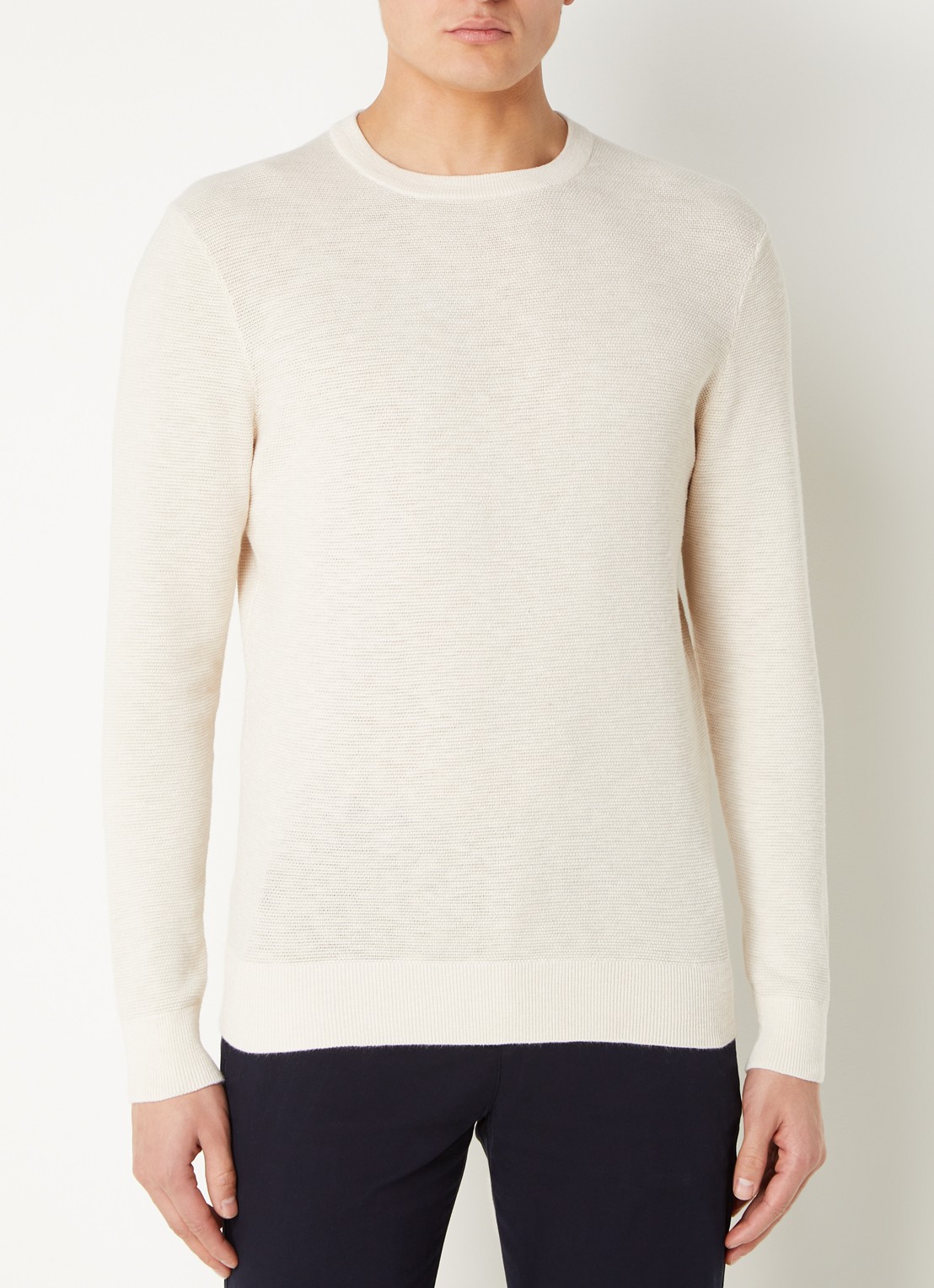 Profuomo Fijngebreide pullover van piqué katoen - detail 4 gebroken wit