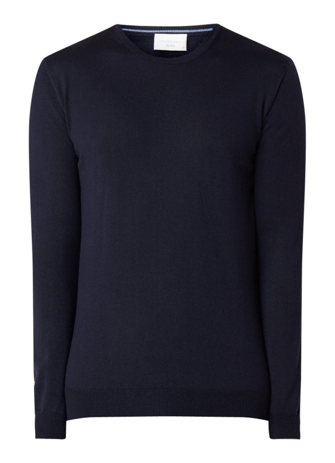 Profuomo Fijngebreide pullover van wol met ronde hals - voorkant donkerblauw