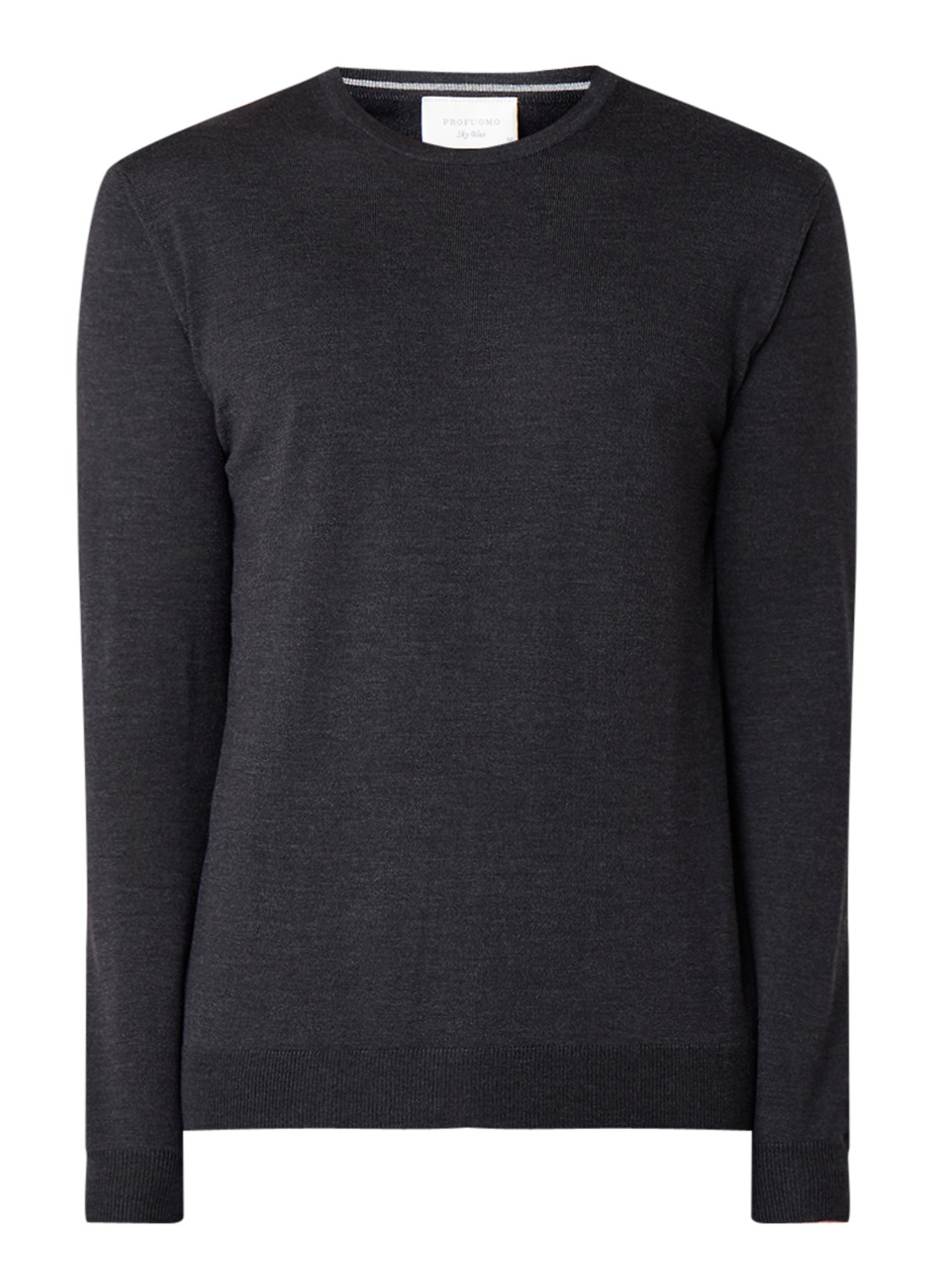 Profuomo Fijngebreide pullover van wol met ronde hals - voorkant 3 antraciet