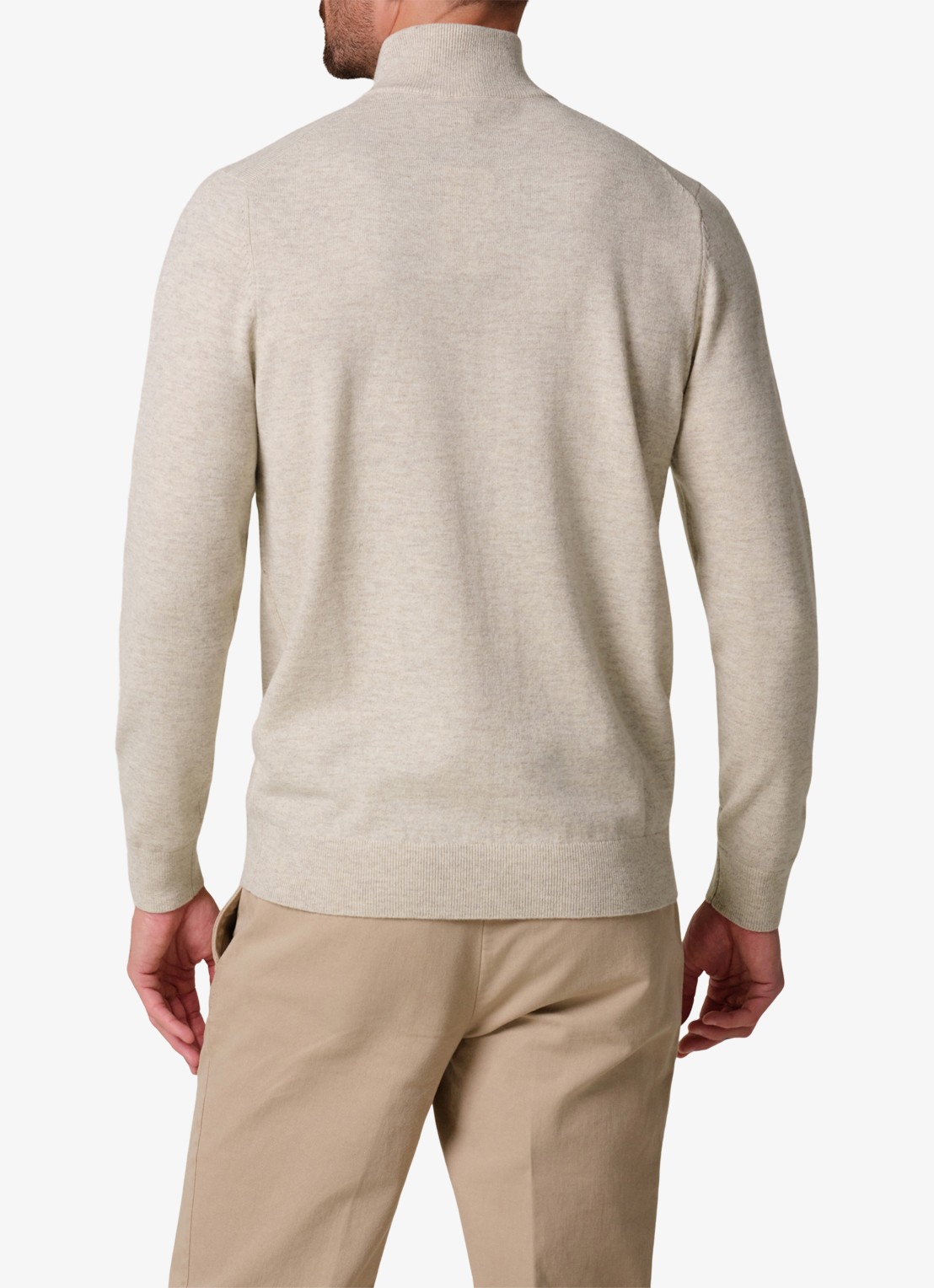 Profuomo Fijngebreide trui in wolblend met halve rits - achterkant 6 beige