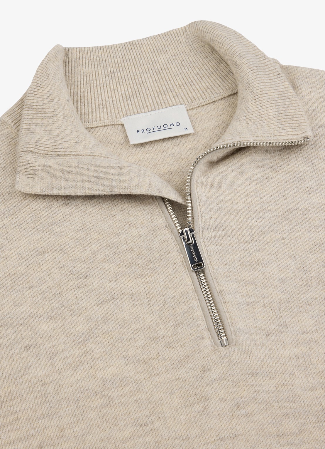 Profuomo Fijngebreide trui in wolblend met halve rits - detail 4 beige