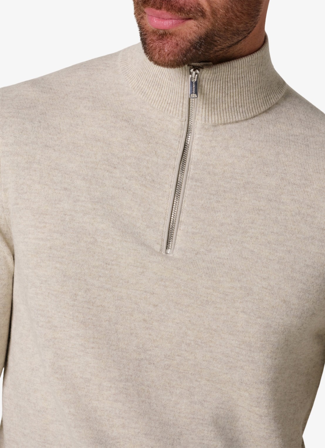 Profuomo Fijngebreide trui in wolblend met halve rits - detail 5 beige