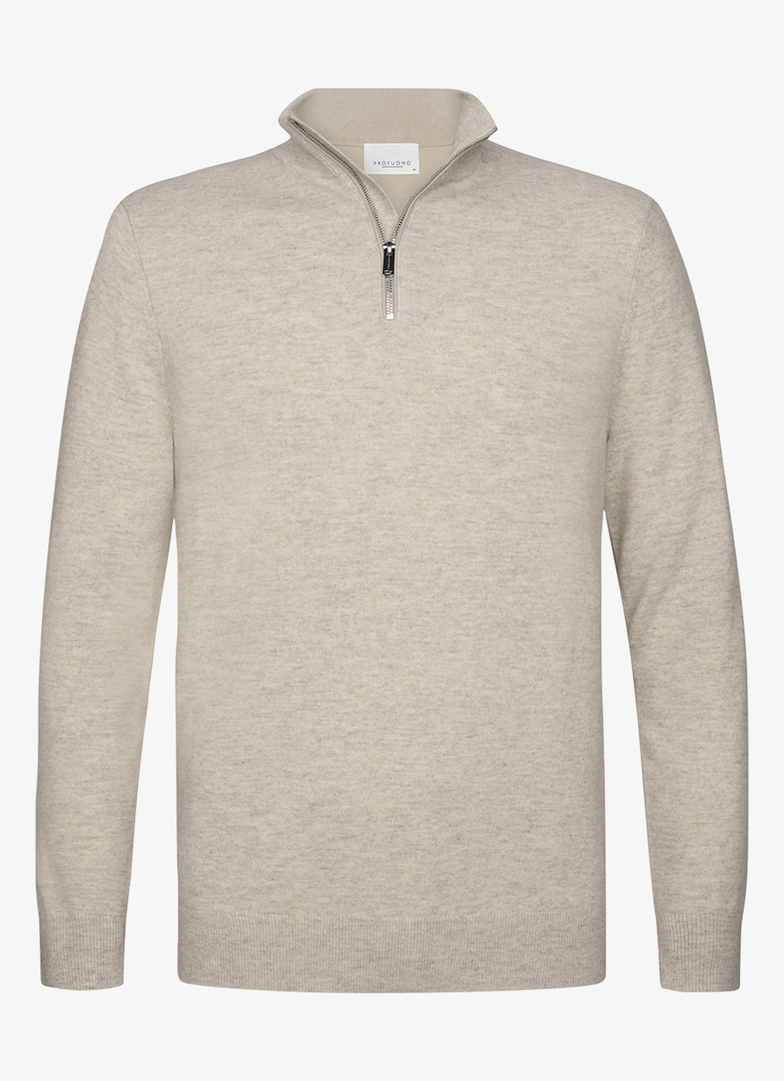 Profuomo Fijngebreide trui in wolblend met halve rits - voorkant beige