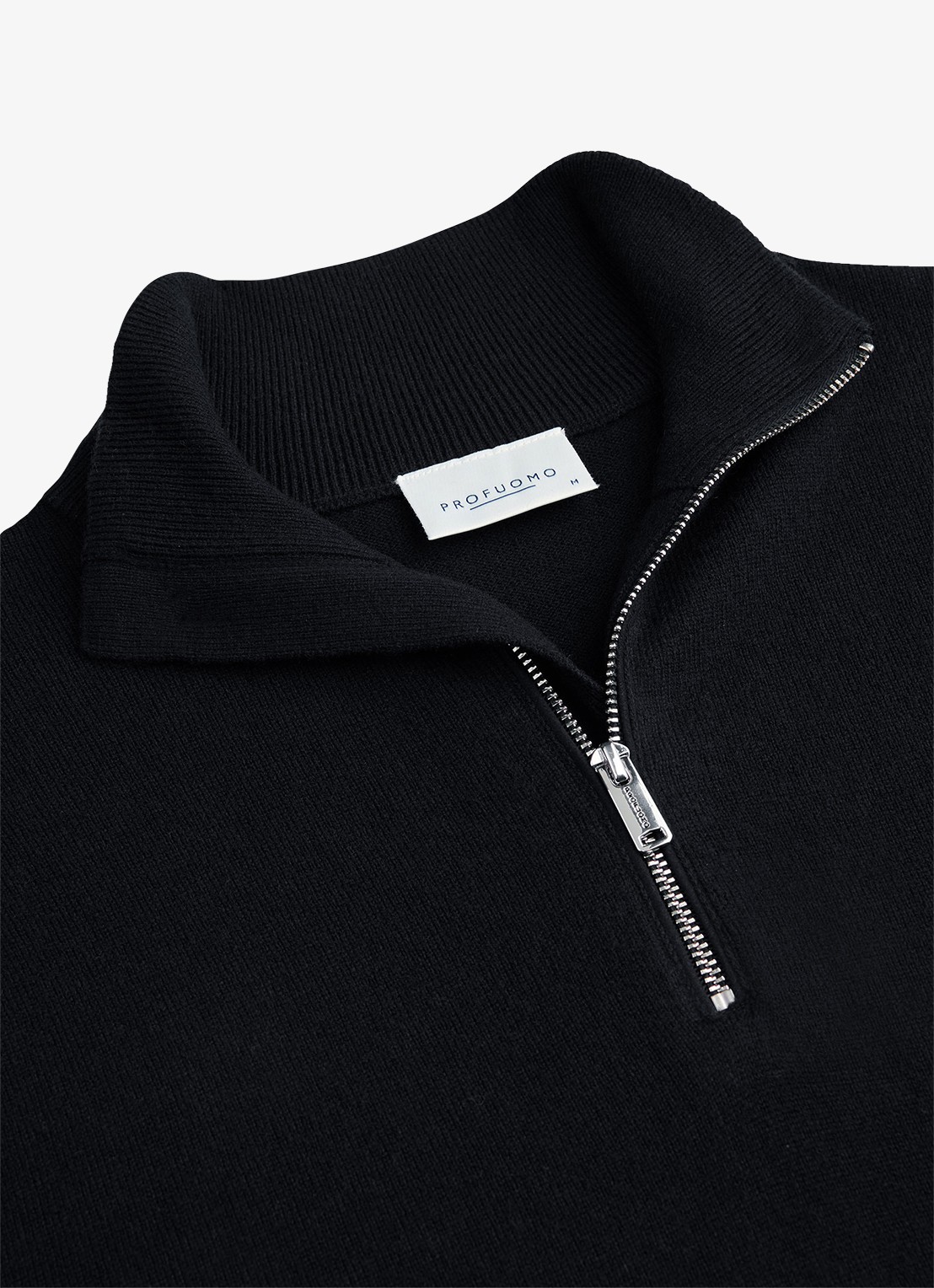 Profuomo Fijngebreide trui in wolblend met halve rits - detail 3 donkerblauw