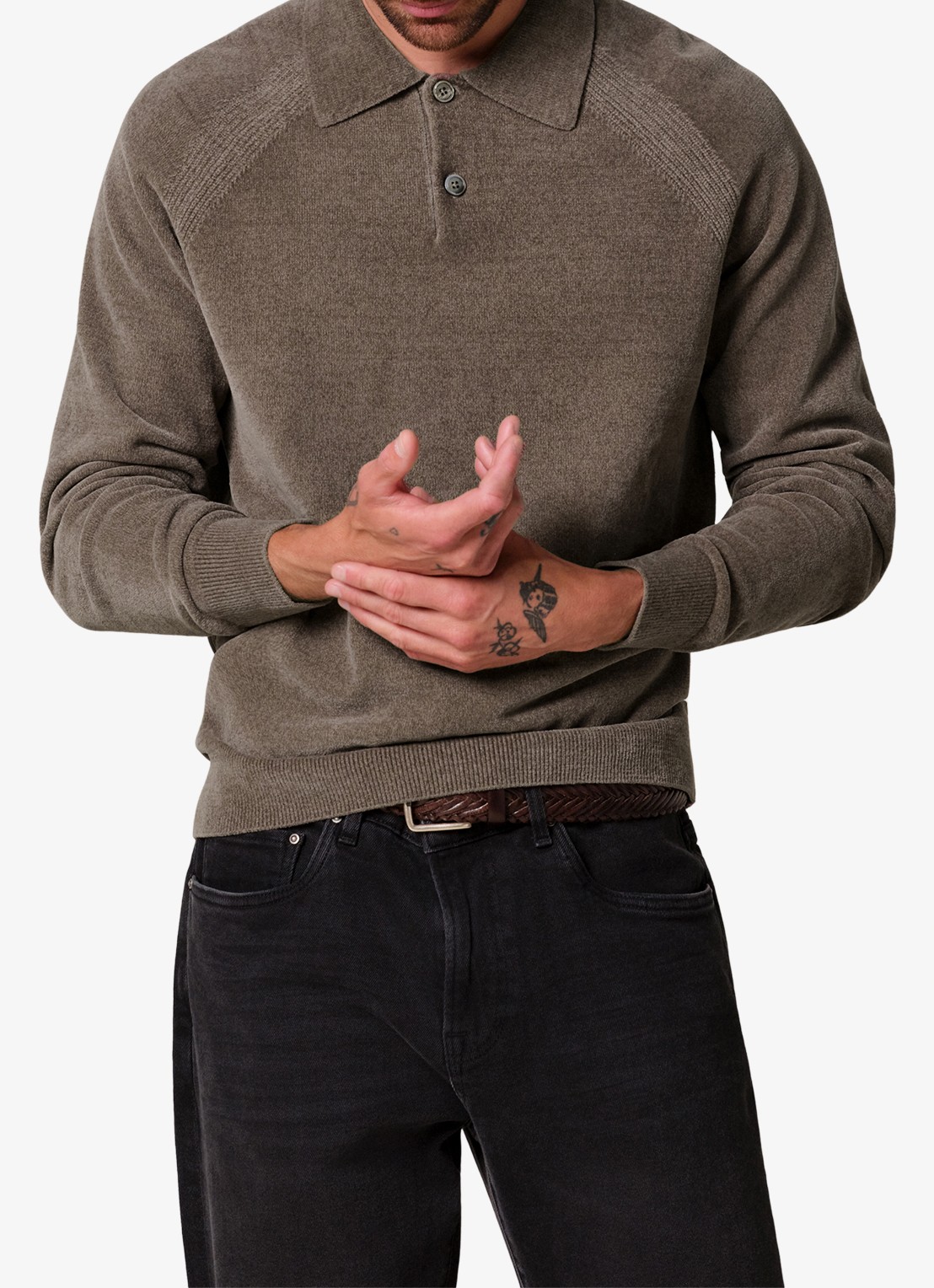 Profuomo Fijngebreide trui in wolblend met polokraag - detail 4 bruin