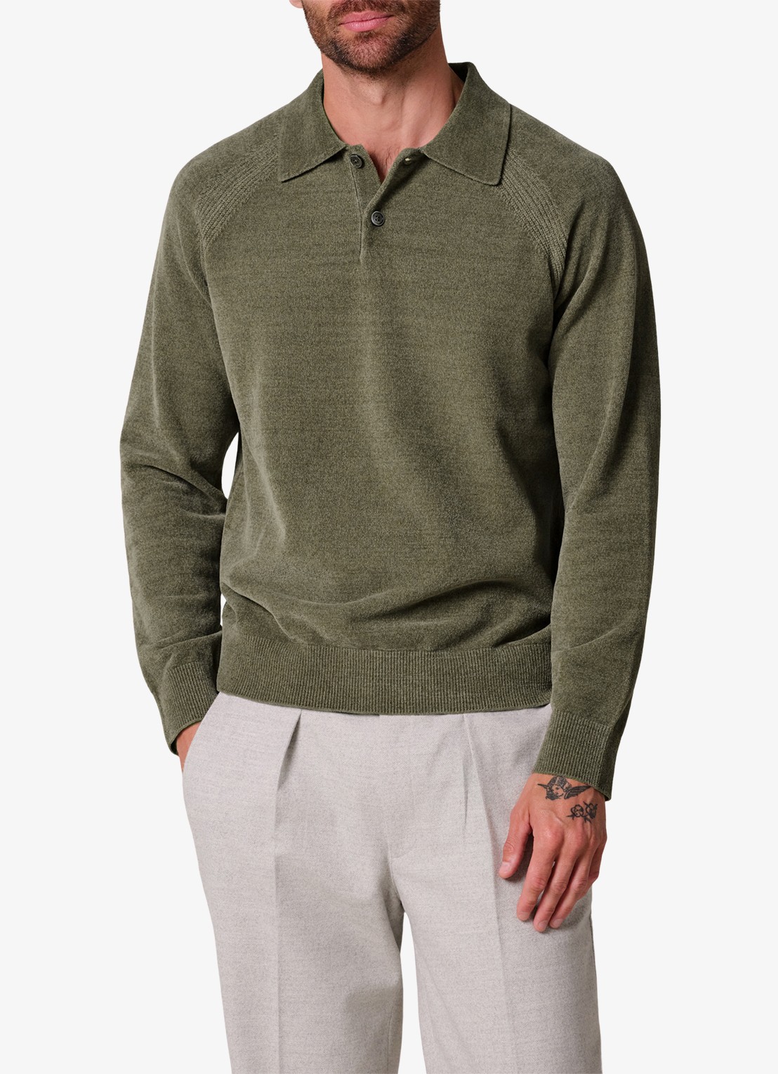 Profuomo Fijngebreide trui in wolblend met polokraag - detail 3 groen