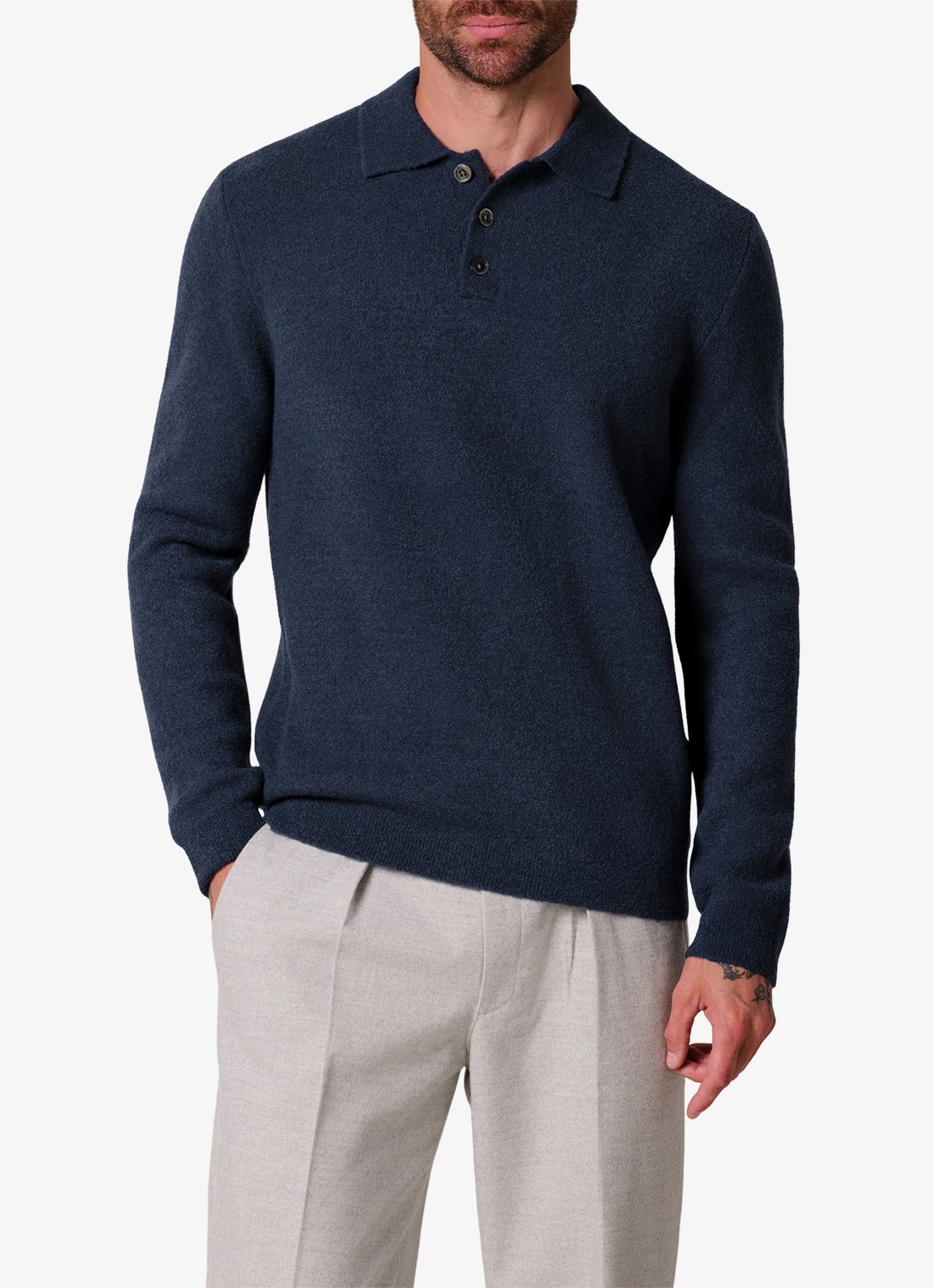 Profuomo Fijngebreide trui in wolblend met polokraag - detail 3 blauw