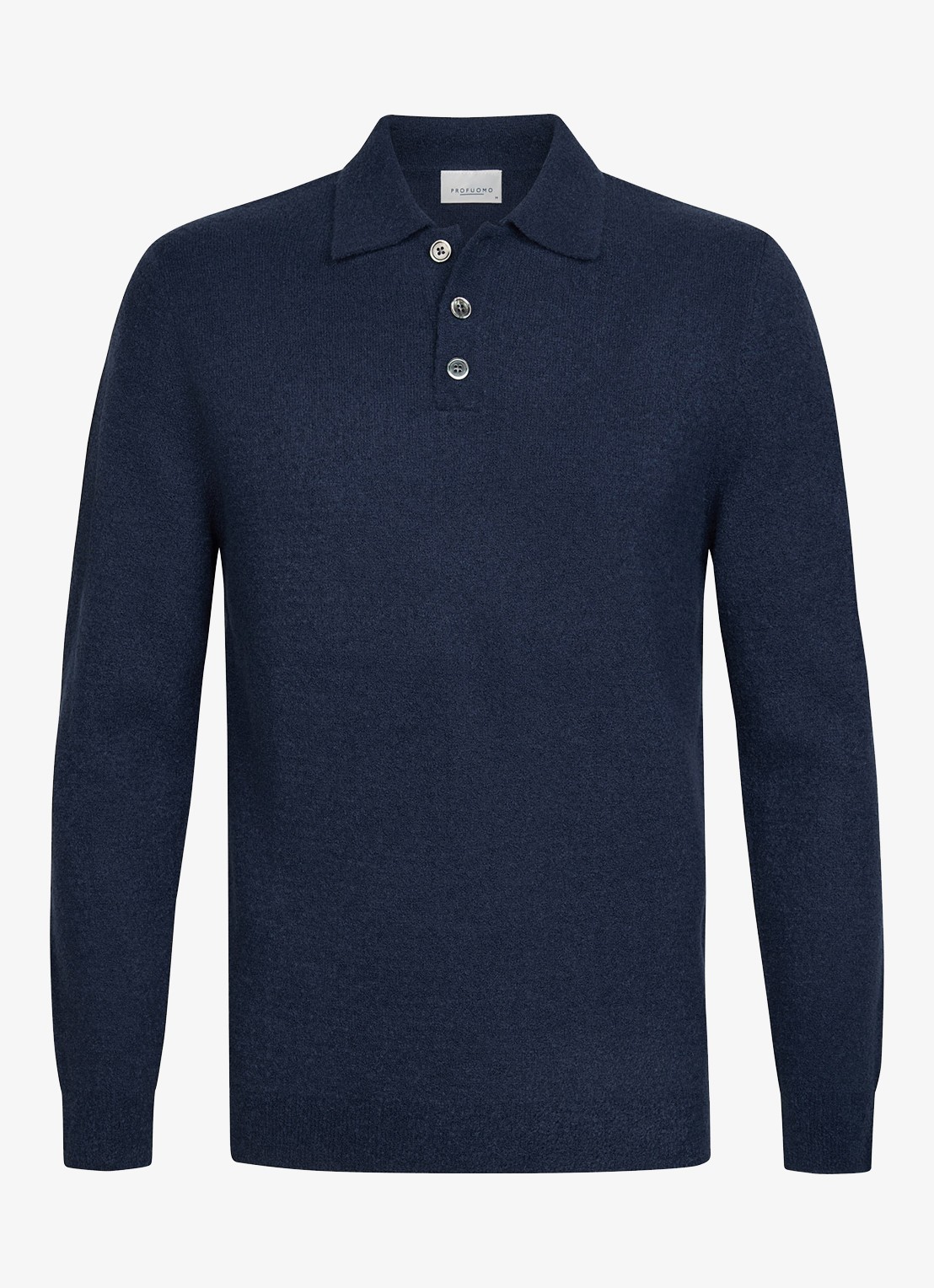 Profuomo Fijngebreide trui in wolblend met polokraag - voorkant blauw