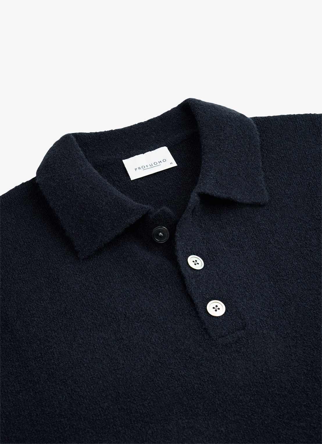 Profuomo Fijngebreide trui in wolblend met polokraag - detail 2 donkerblauw