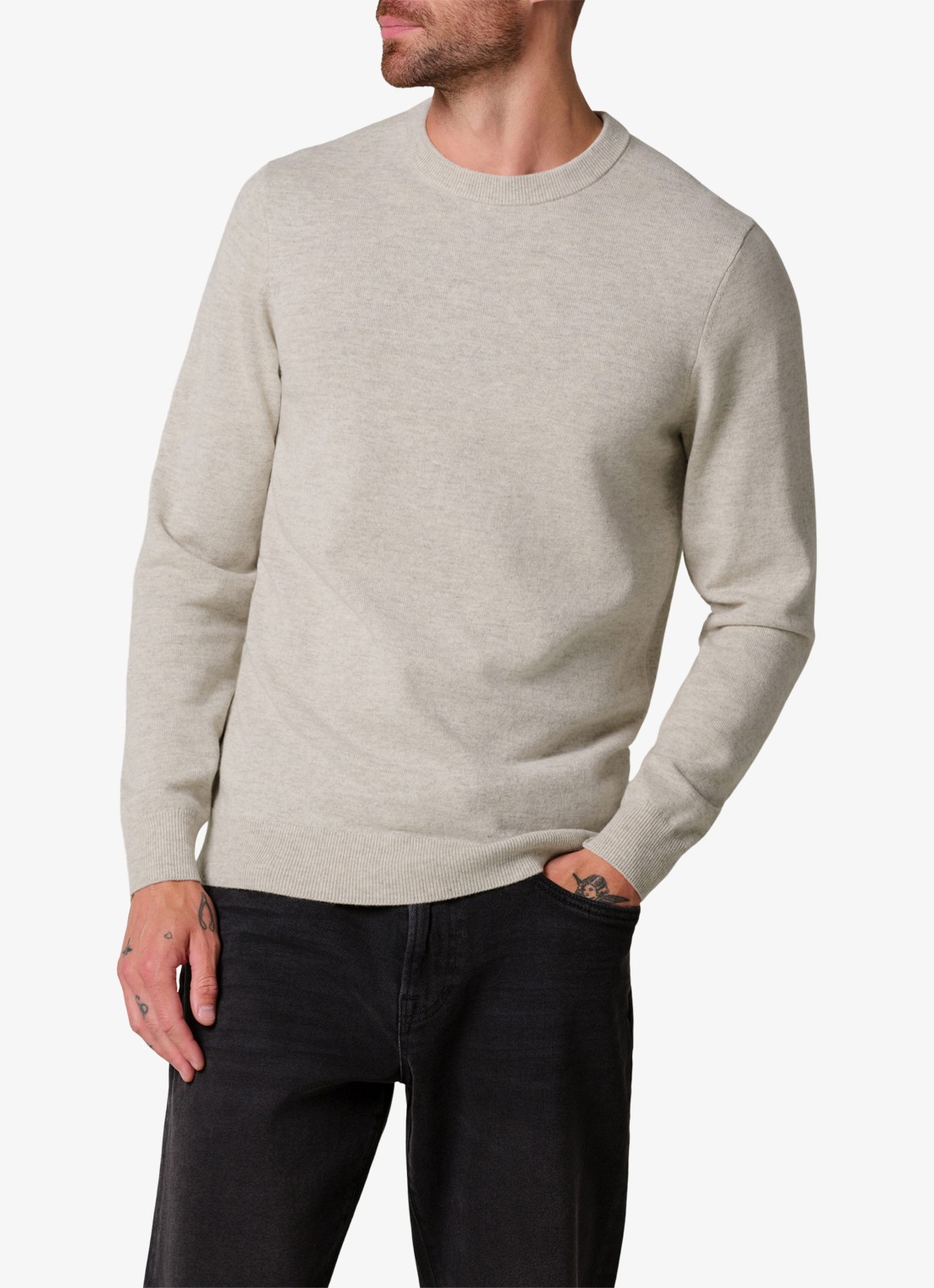 Profuomo Fijngebreide trui in wolblend met ronde hals - detail 2 beige